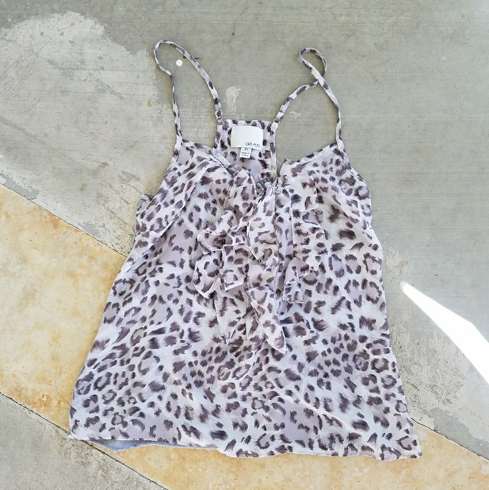 Greylin Silk Animal Print Ruffle Cami Tank Top